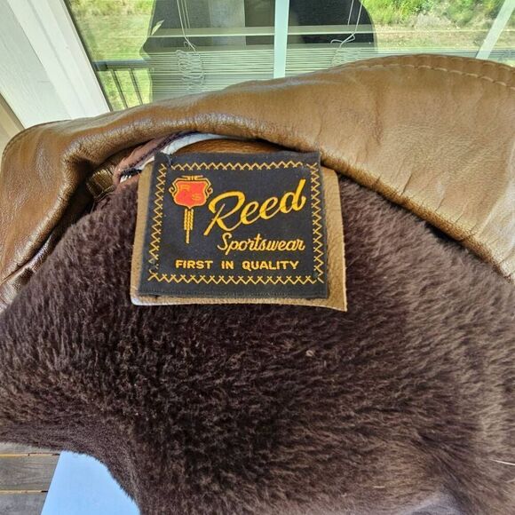 Vintage Reed Sportswear Leather Car Coat Men’s 42 Brown Button Overcoat Jacket - Picture 12 of 15